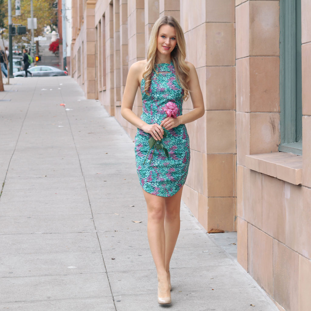 Exploring the Marina District of San Francisco wearing La Fille Colette printed dress