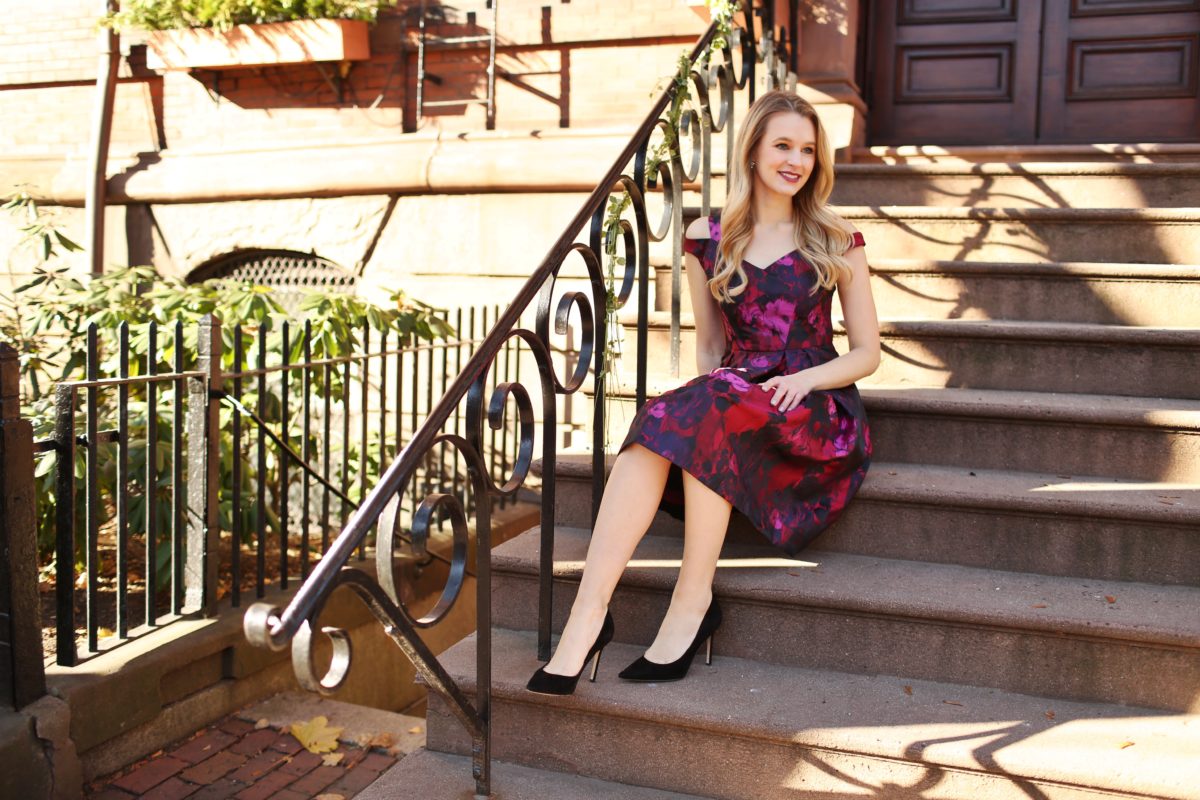 Life & style blogger Leigha Gardner of The Lilac Press wearing the perfect Maggy London party dress in Beacon Hill, Boston.