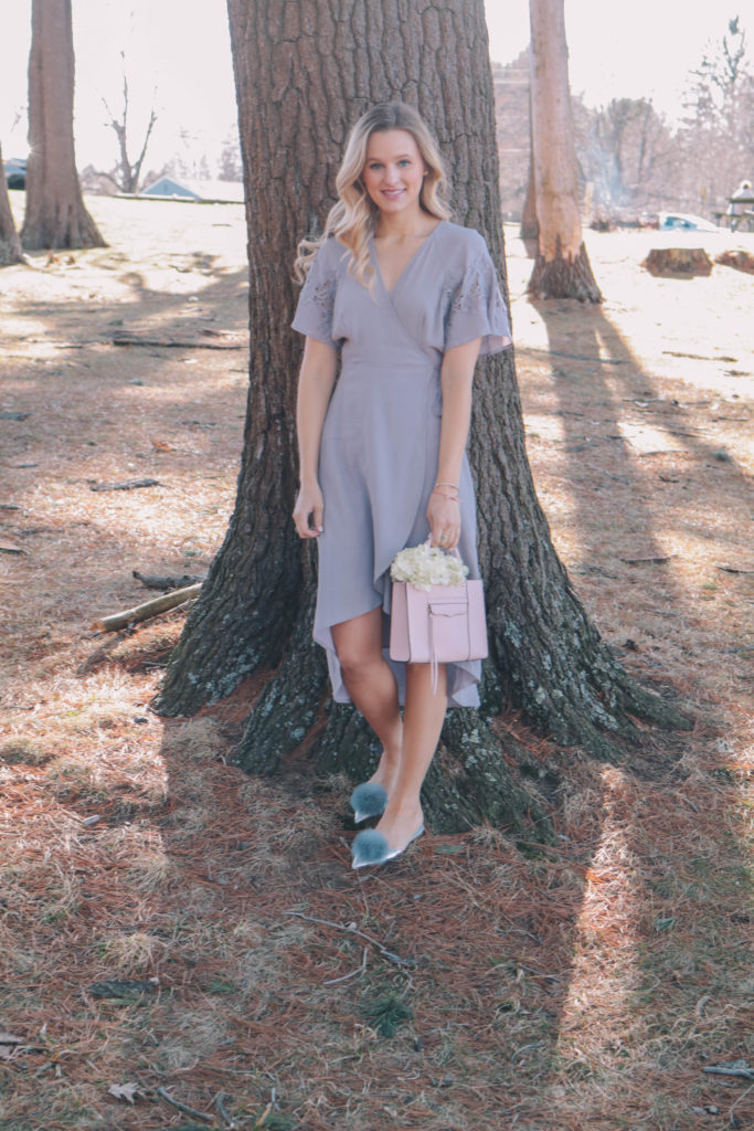 Style blogger, Leigha Gardner, of The Lilac Press wearing a dusty lavender spring dress for $75, while exploring in the Berkshires, MA.