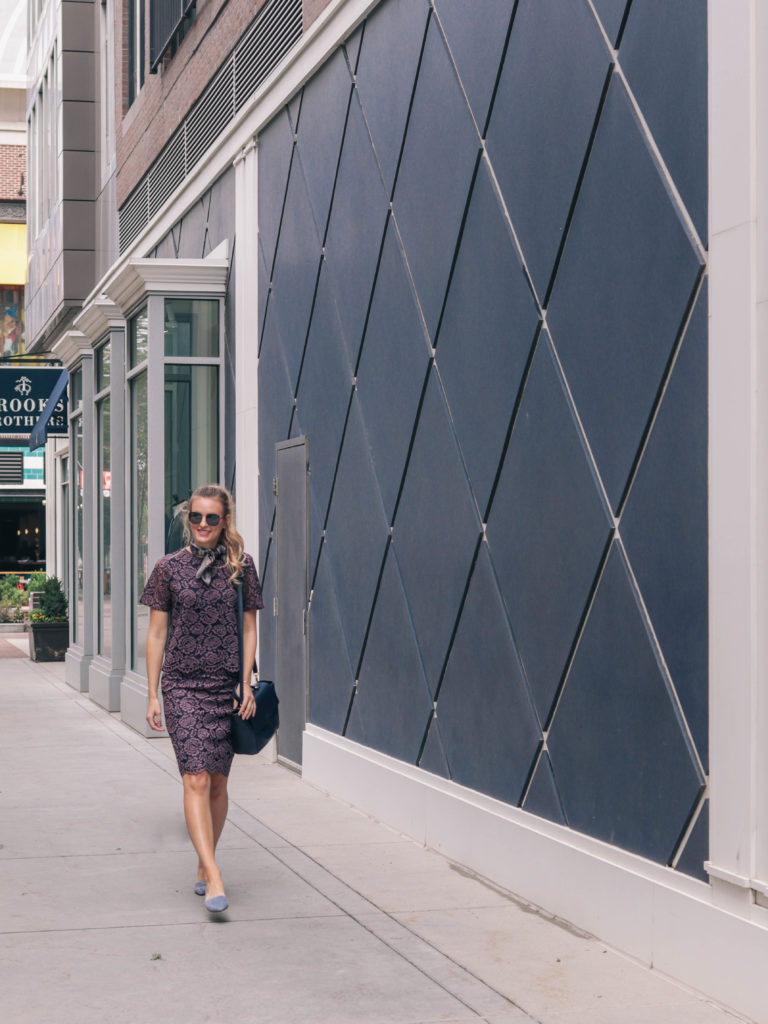 Fashion blogger, Leigha Gardner, of The Lilac Press shopping all the outlets and factory stores for the new fall season at Assembly Row in Somerville, MA