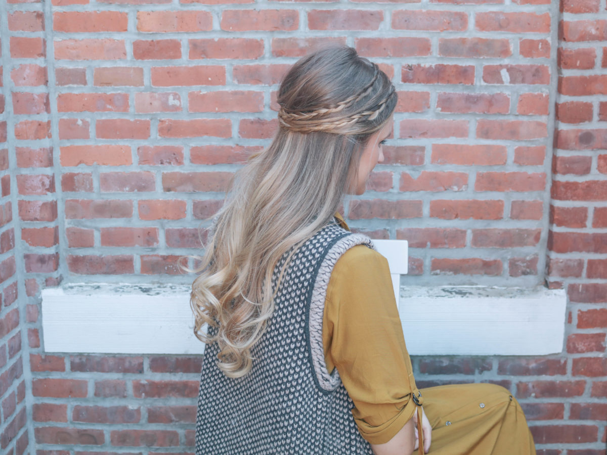 Style and beauty blogger, Leigha Gardner, of The Lilac Press sharing a fall hair video tutorial with small boho braids