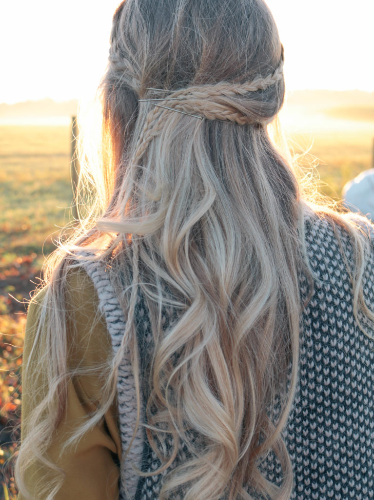 Style and beauty blogger, Leigha Gardner, of The Lilac Press sharing a fall hair video tutorial with small boho braids