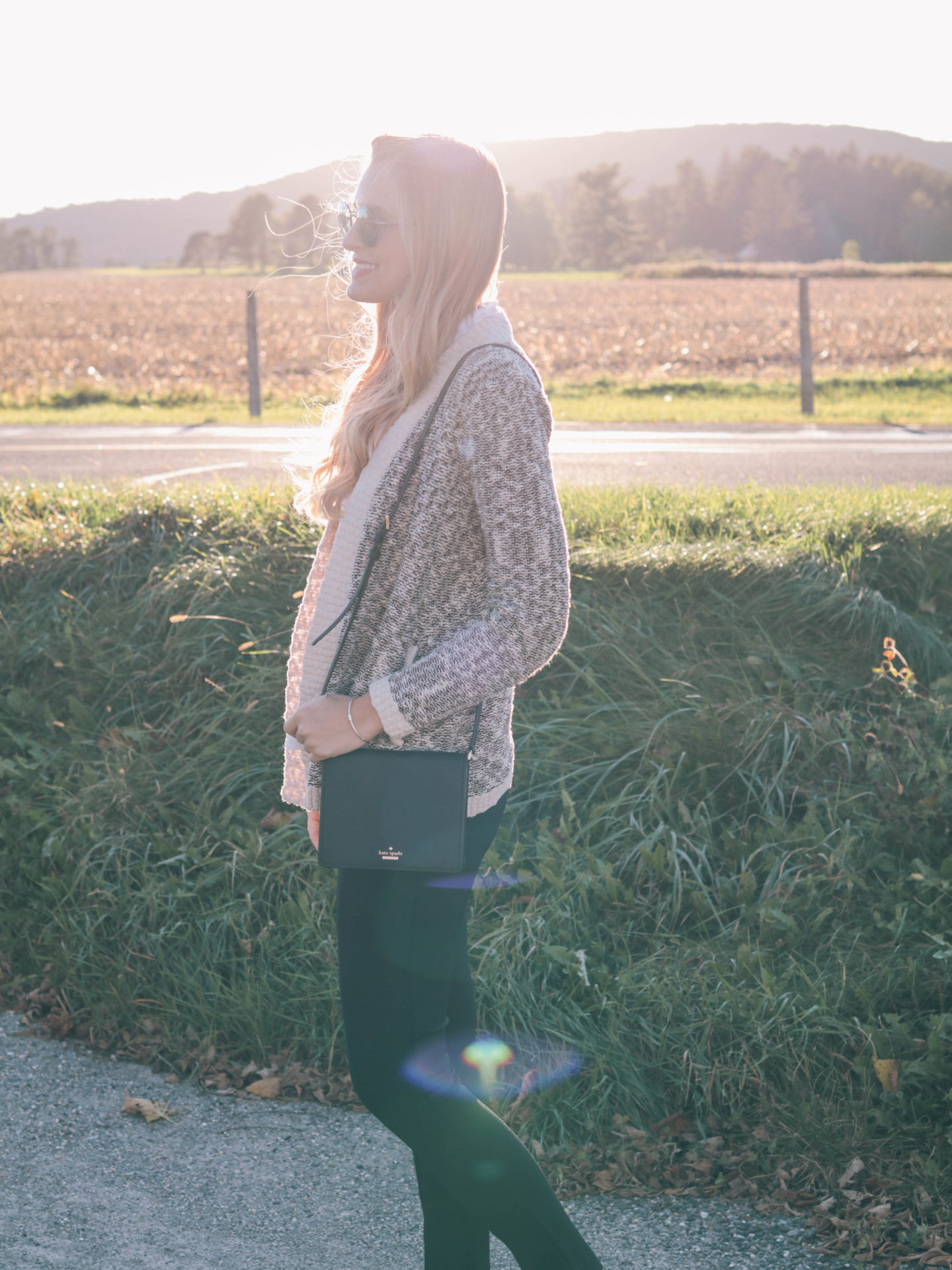 Style blogger, Leigha Gardner, of The Lilac Press on golden hour in the Berkshires and a cozy sweater